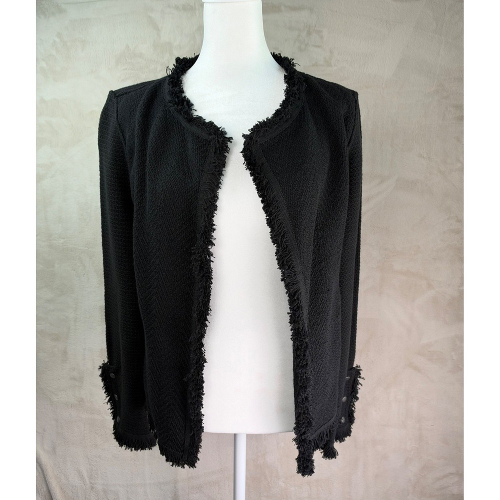NIC+ZOE Black Fringed Knit Open Front Jacket Nordstrom Size S NEW